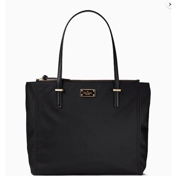 KATE SPADE NEW YORK Black Nylon Tote Bag Gold Hardware Side Pockets - Picture 1 of 15